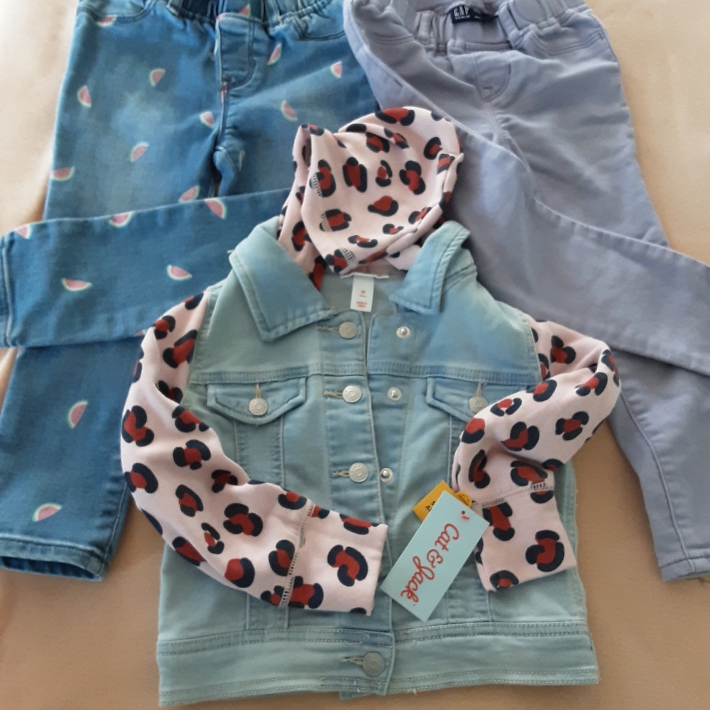 Lot of 3 #357 Girls 2 Pants Denim Purple Sz 4 Blue Sz 5 Year Toddlers Jacket Sz3